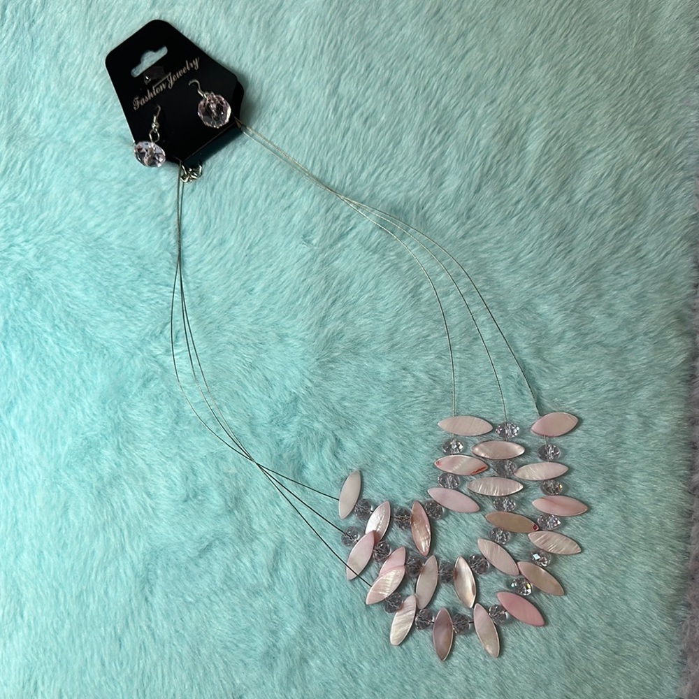 Elegant Pink and Silver Necklace Set